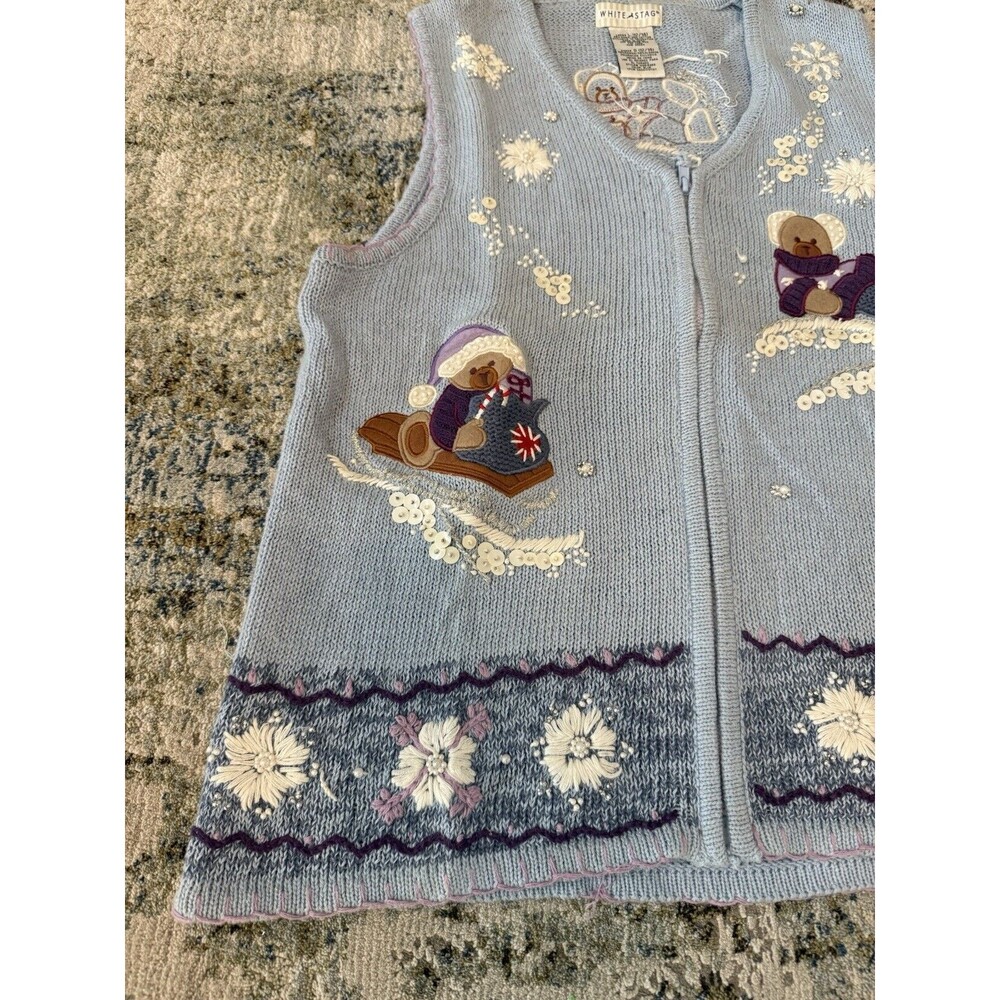 VTG White Stag Sweater Vest Womens L Ugly Christmas Winter Skating Teddy Bears - Picture 2 of 6